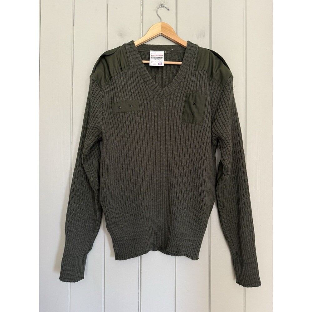 Vtg Blauer Genuine Commando Sweater Men's 2XL Army Green Pure New Wool V-Neck